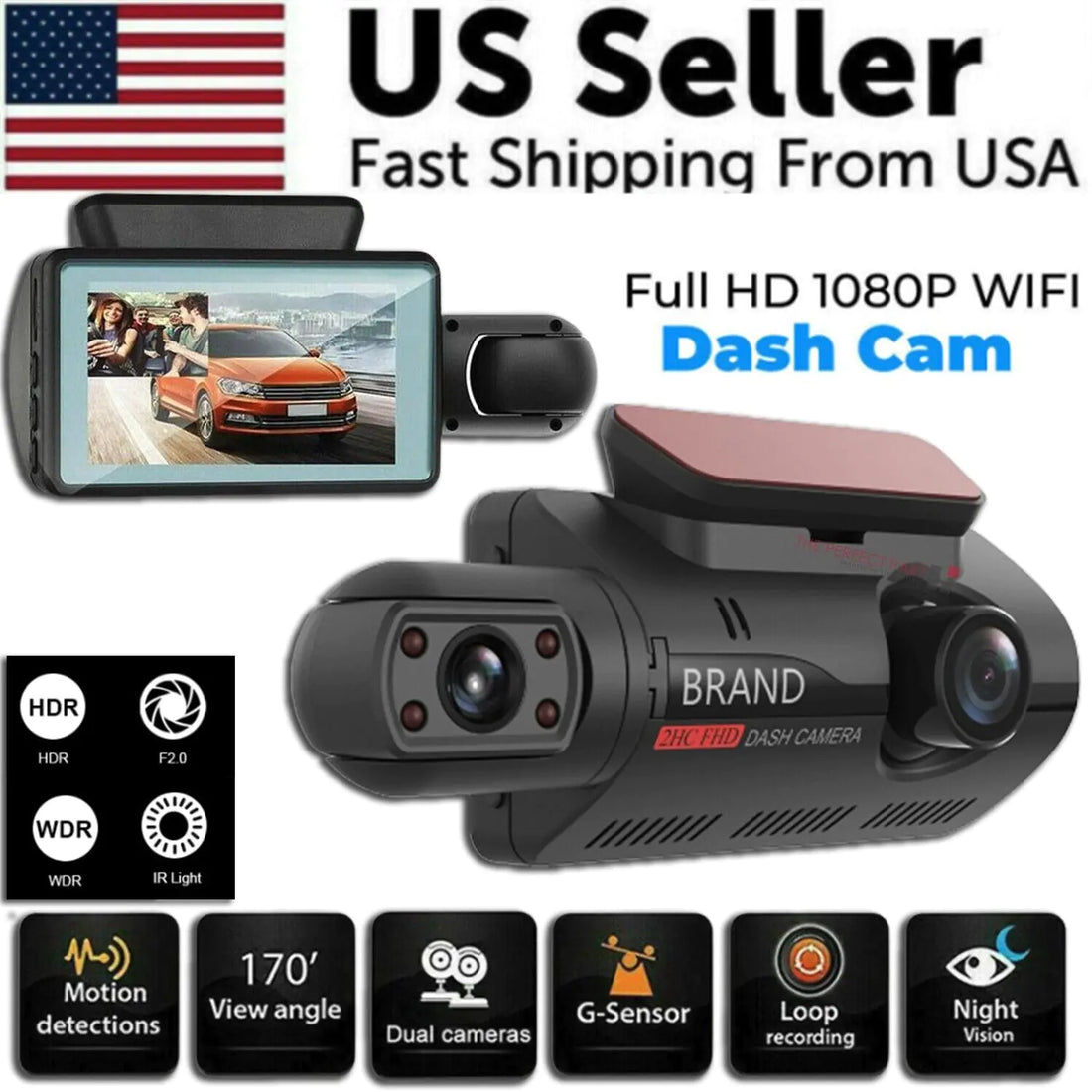 1080P Dual Dash Cam with G-Sensor and Night Vision