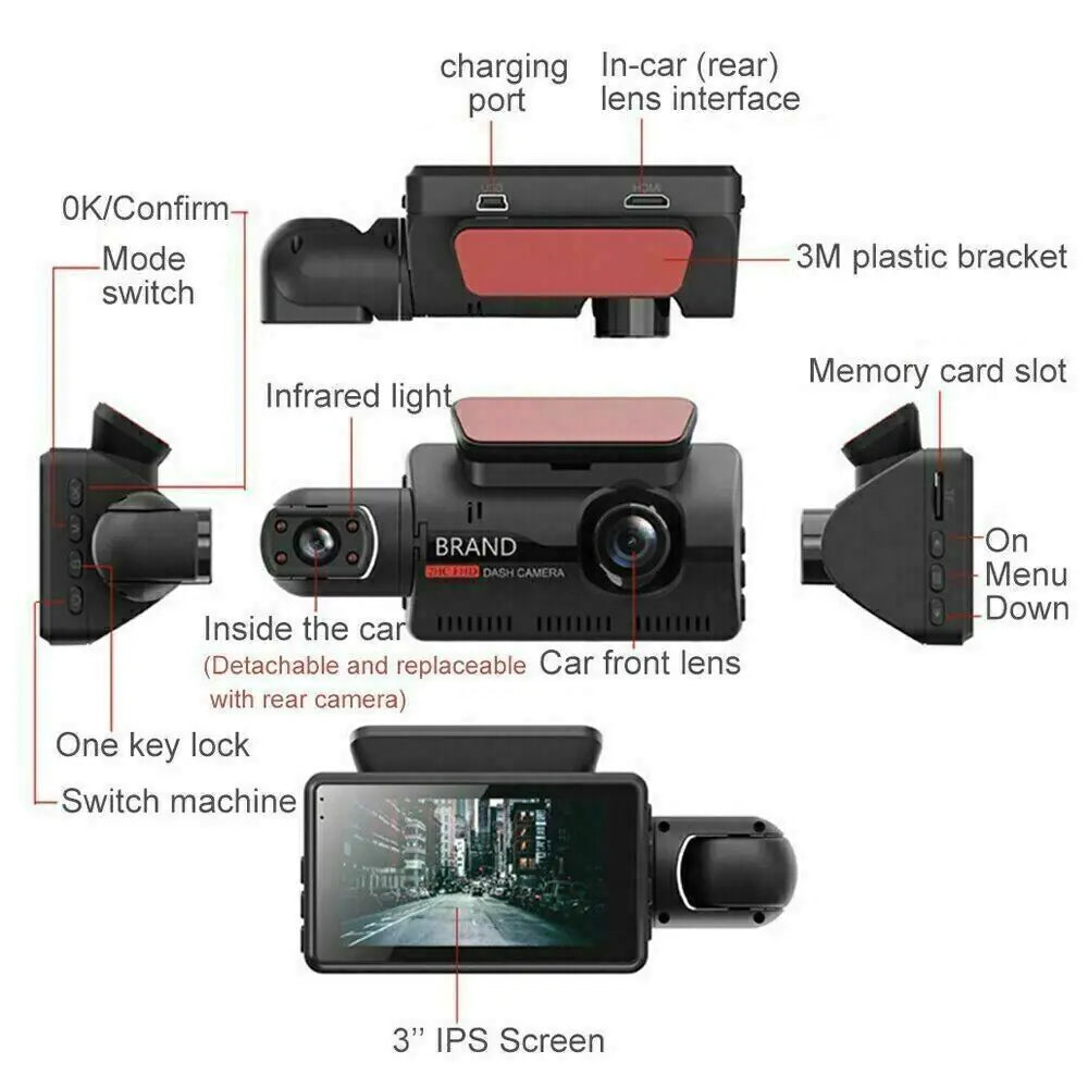 1080P Dual Dash Cam with G-Sensor and Night Vision